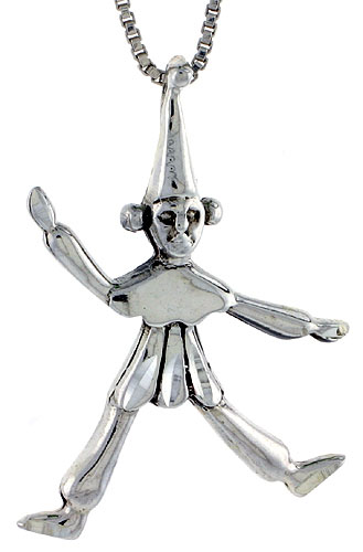Sterling Silver Clown Pendant, 1 1/4 inch tall