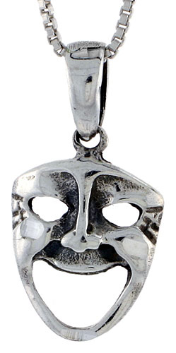 Sterling Silver Happy Face Pendant, 5/8 inch tall