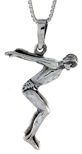 Sterling Silver Diver Pendant, 1 3/8 inch tall