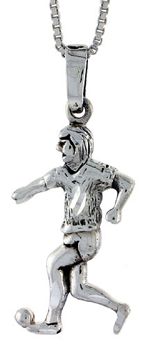 Sterling Silver Soccer Player Pendant, 1 1/4 inch tall