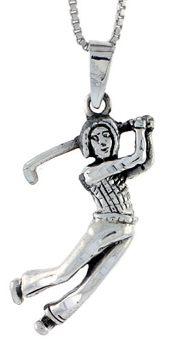 Sterling Silver Lady Golfer Pendant, 1 1/4 inch tall