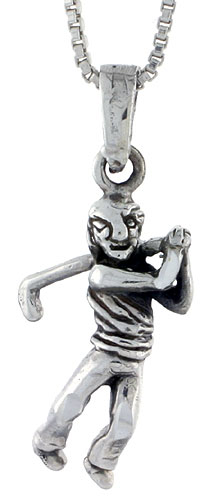 Sterling Silver Lady Golfer Pendant, 1 inch tall