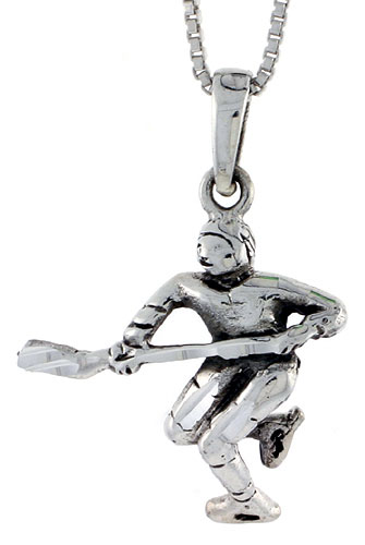 Sterling Silver Hockey Player Pendant, 1 1/8 inch tall