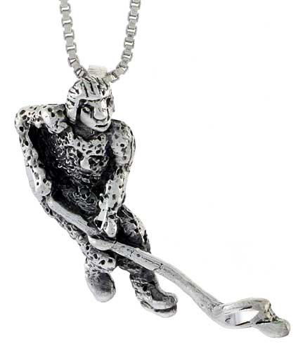 Sterling Silver Hockey Player Pendant, 1 1/4 inch tall