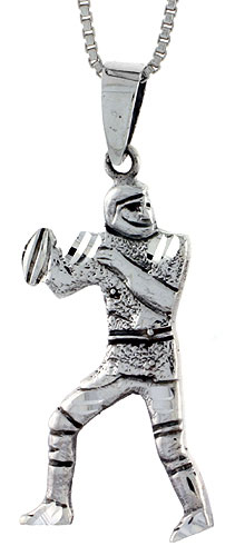 Sterling Silver Football Player Pendant, 1 1/2 inch tall