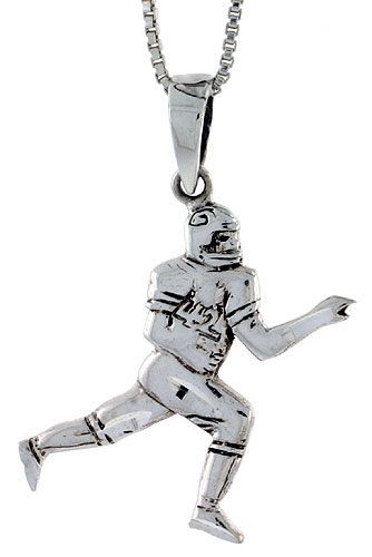 Sterling Silver Football Player Pendant, 1 1/4 inch tall