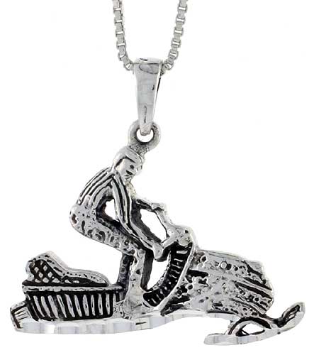 Sterling Silver Snowmobile Rider Pendant, 1 1/4 inch tall
