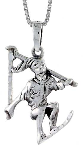 Sterling Silver Skier Pendant, 1 1/4 inch tall
