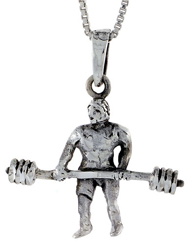 Sterling Silver Weightlifter Pendant, 1 3/8 inch wide
