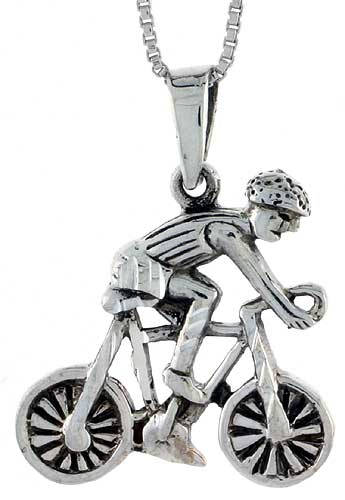 Sterling Silver Cyclist Pendant, 1 1/4 inch wide
