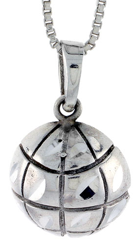 Sterling Silver Basketball Pendant, 7/8 inch 