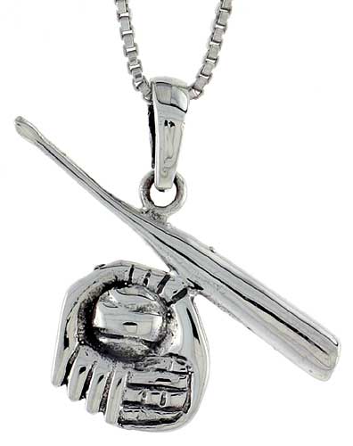 Sterling Silver Baseball Glove and Bat Pendant, 1 1/8 inch 