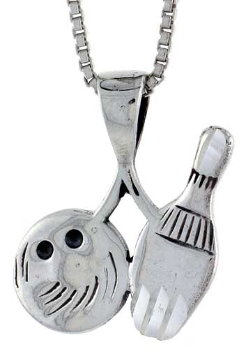 Sterling Silver Bowling Pendant, 3/4 inch 