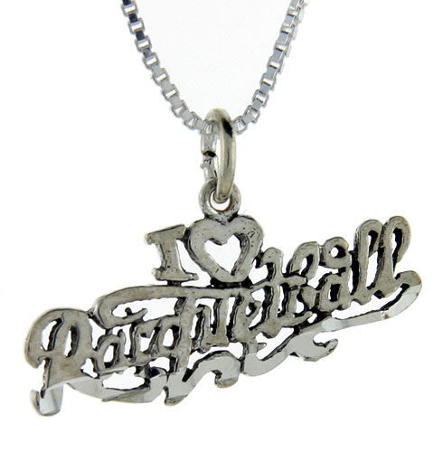 Sterling Silver I Love Racquetball Word Pendant, 1 inch wide 