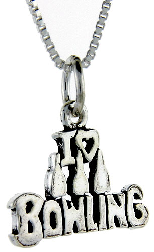 Sterling Silver Bowling Word Pendant, 1 inch wide 