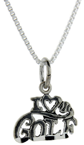 Sterling Silver I Love Golf Word Pendant, 1 inch wide 