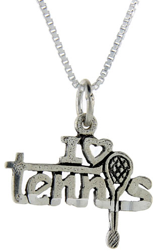 Sterling Silver I Love Tennis Word Pendant, 1 inch wide 