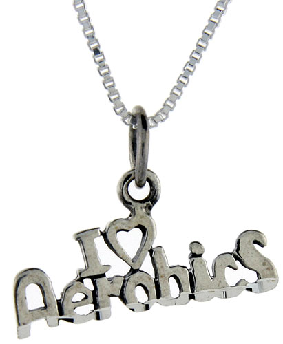 Sterling Silver I Love Aerobics 1 inch wide Word Pendant.