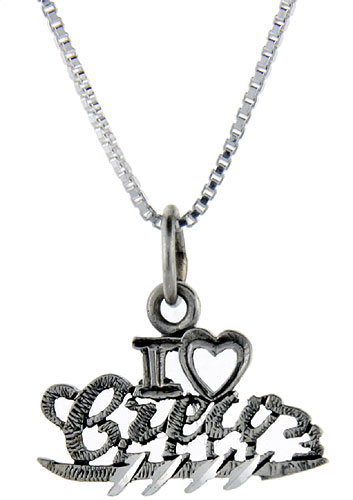 Sterling Silver I Love Crew 1 inch wide Word Pendant.