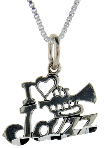 Sterling Silver I Love Jazz 1 inch wide Word Pendant.