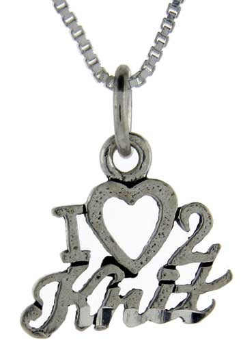 Sterling Silver I Love 2 Knit Word Pendant, 1 inch wide 