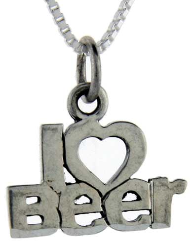 Sterling Silver I Love Beer Word Pendant, 1 inch wide 
