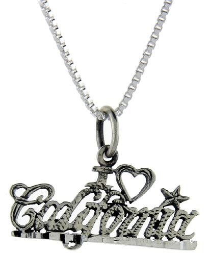 Sterling Silver I Love California Word Pendant, 1 inch wide 