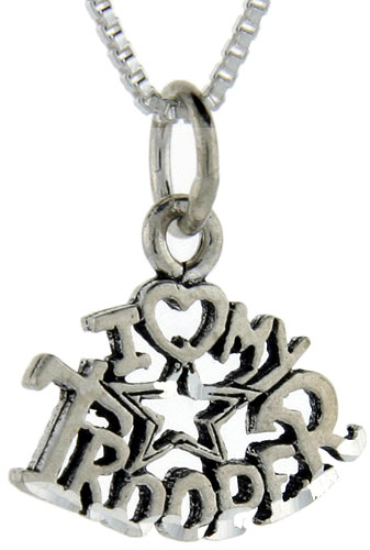 Sterling Silver I Love My Trooper Word Pendant, 1 inch wide 