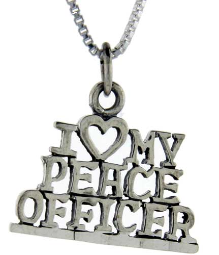 Sterling Silver I Love My Peace Officer Word Pendant, 1 inch wide 