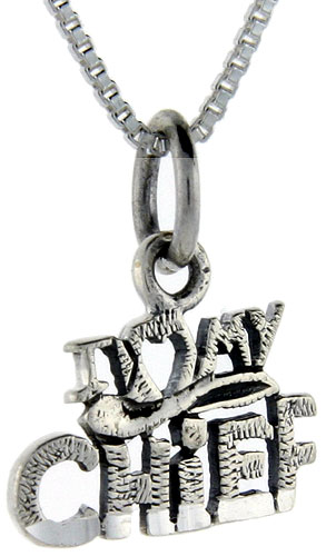 Sterling Silver I Love My Chief Word Pendant, 1 inch wide 