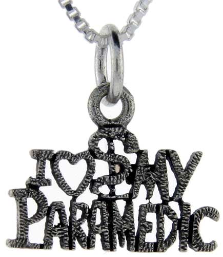 Sterling Silver I Love My Paramedic Word Pendant, 1 inch wide 