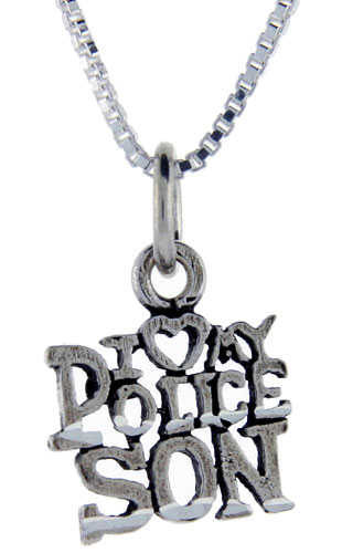 Sterling Silver I Love My Police Son Word Pendant, 1 inch wide 