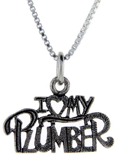 Sterling Silver I Love My Plumber Word Pendant, 1 inch wide 