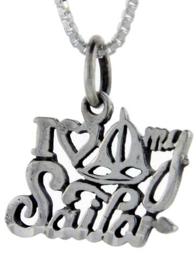 Sterling Silver I Love My Sailor Word Pendant, 1 inch wide 