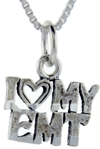 Sterling Silver I Love My EMT Word Pendant, 1 inch wide 
