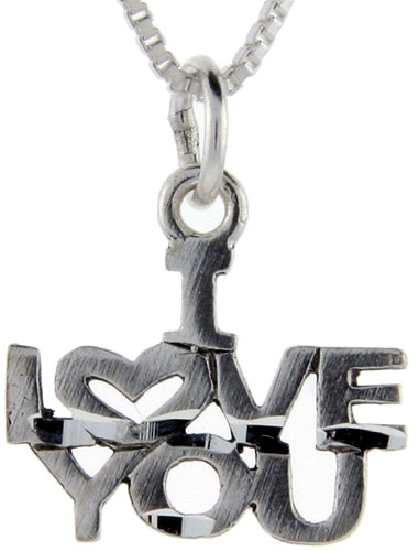 Sterling Silver I Love You Word Pendant, 1 inch wide 