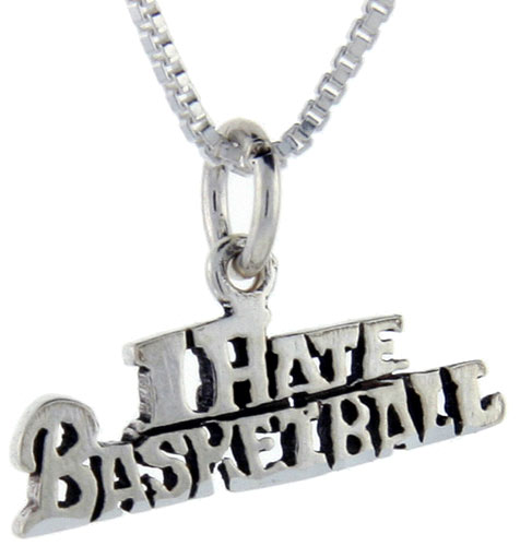Sterling Silver I Hate Baseball Word Pendant, 1 inch wide 