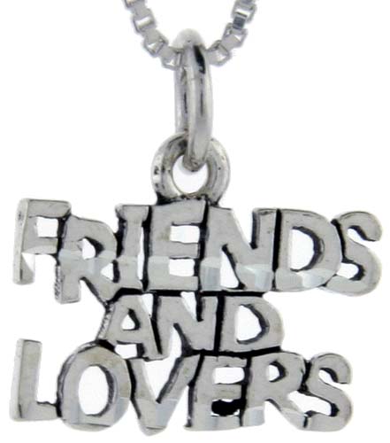 Sterling Silver Friends and Lovers Word Pendant, 1 inch wide 