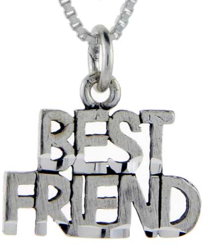Sterling Silver Best Friend Word Pendant, 1 inch wide 