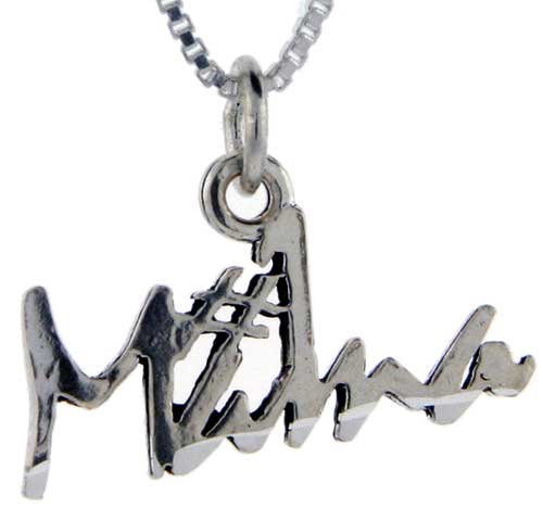 Sterling Silver Number 1 Mama Word Pendant, 1 inch wide 