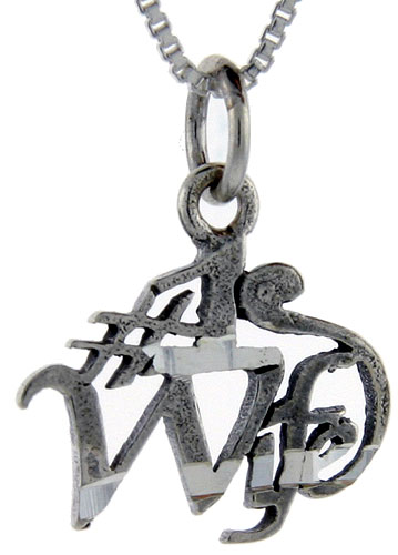 Sterling Silver Number 1 Wife Word Pendant, 1 inch wide 