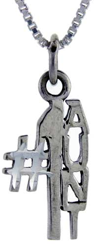 Sterling Silver Number 1 Aunt Word Pendant, 1 inch wide 