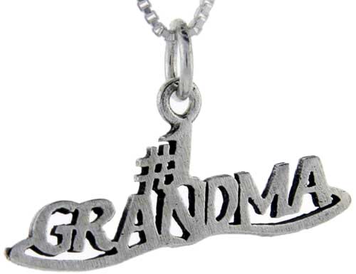 Sterling Silver Number 1 Grandma Word Pendant, 1 inch wide 