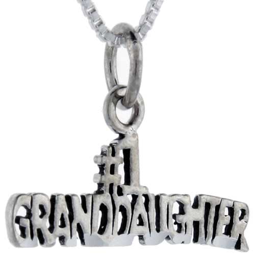 Sterling Silver Number 1 Grand Daughter Word Pendant, 1 inch wide 