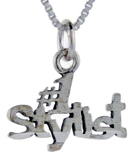 Sterling Silver Number 1 Stylist Word Pendant, 1 inch wide 