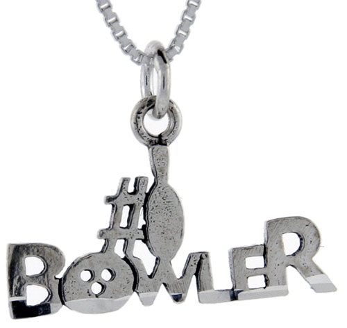 Sterling Silver Number 1 Bowler Word Pendant, 1 inch wide 