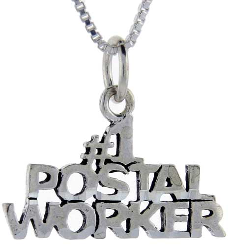 Sterling Silver Number 1 Postal Worker Word Pendant, 1 inch wide 