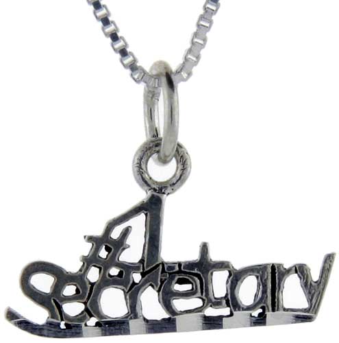 Sterling Silver Number 1 Secretary Word Pendant, 1 inch wide 