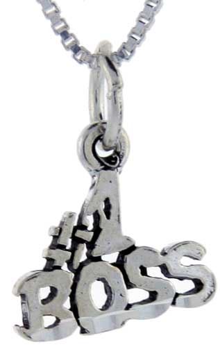 Sterling Silver Number 1 Boss Word Pendant, 1 inch wide 