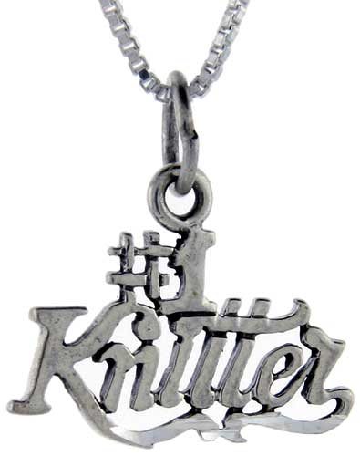 Sterling Silver Number 1 Knitter Word Pendant, 1 inch wide 